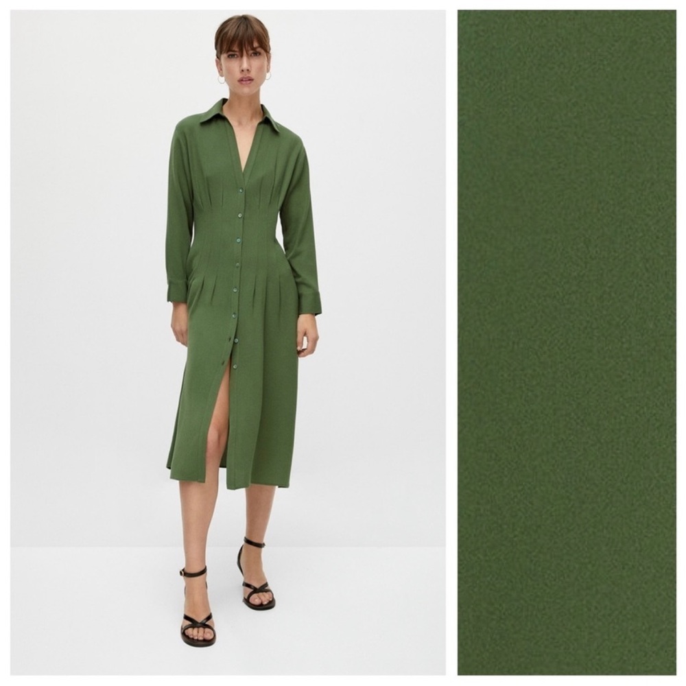 Massimo Dutti - Green pleated button down dress